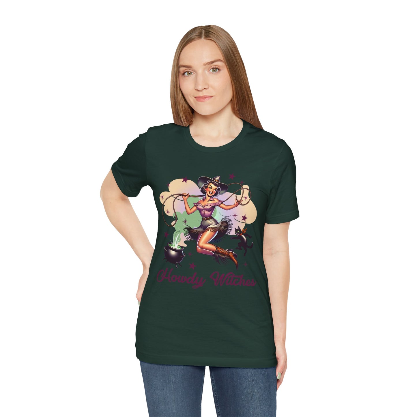 Howdy Witches Cowgirl Halloween Rodeo Western Black Cat T-Shirt