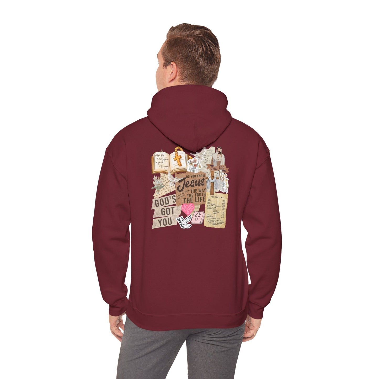 Jesus Paid It All Hoodie – Christian Collage Scrapbook Bible Verse Pullover