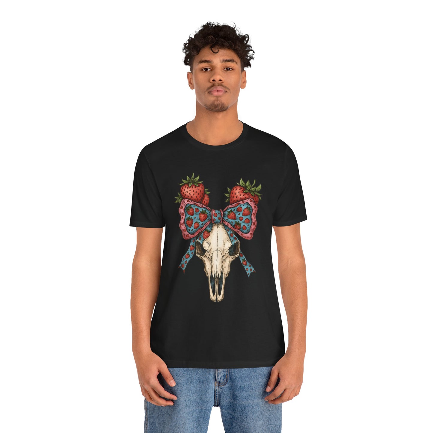 Retro Strawberry Cow Skull Shirt – Western Coquette Summer Vibes Tee