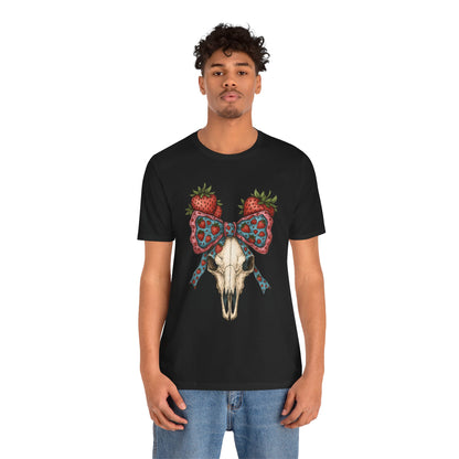 Retro Strawberry Cow Skull Shirt – Western Coquette Summer Vibes Tee