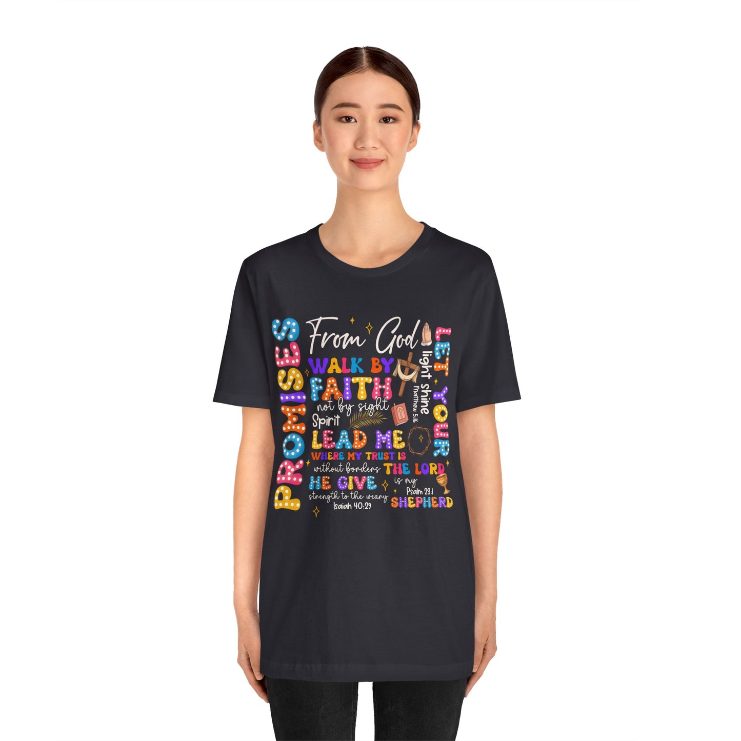 Walk by Faith Not by Sight Shirt – Christian 2 Corinthians 5:7 Groovy Scripture Tee