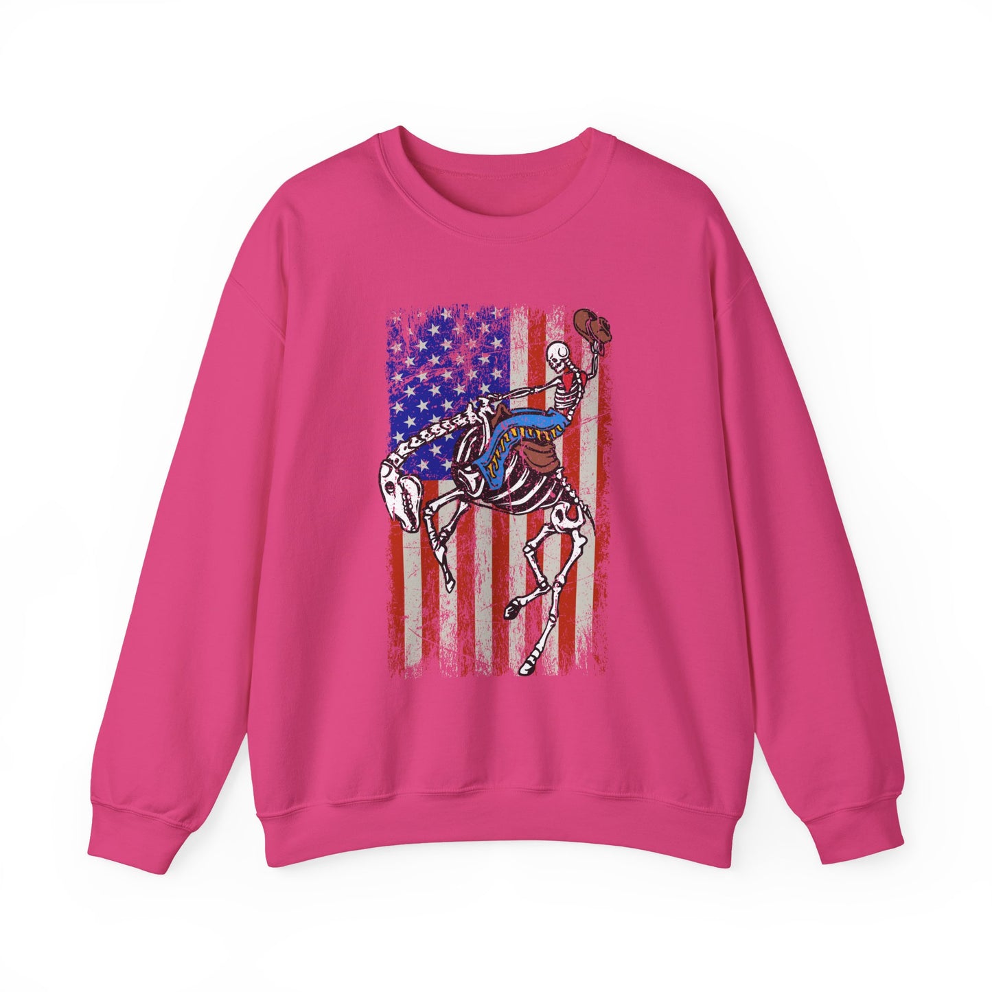 US Flag Skeleton Cowboy Sweatshirt – Western Horse Rodeo Country Pullover