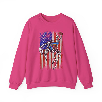 US Flag Skeleton Cowboy Sweatshirt – Western Horse Rodeo Country Pullover