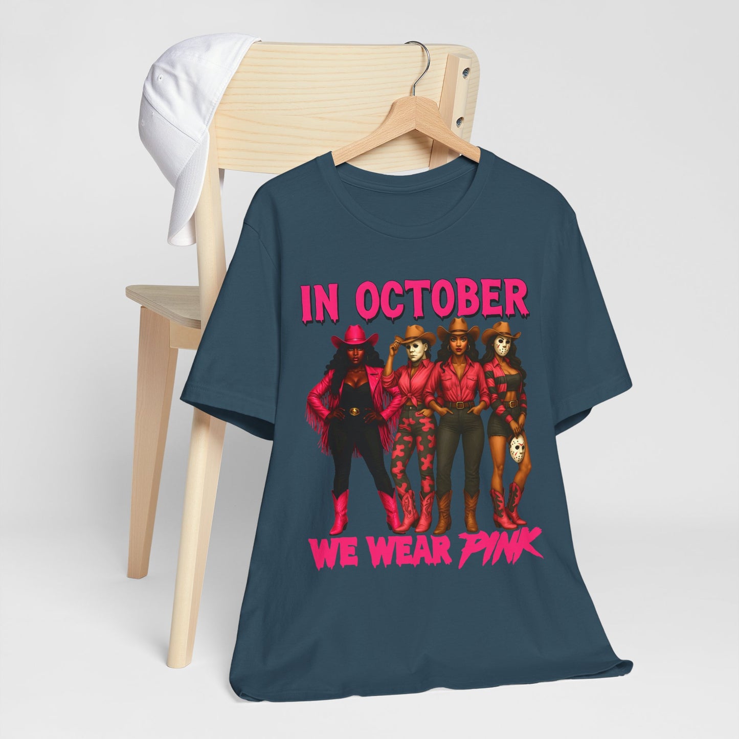 In October We Wear Pink Shirt – Western Cowgirl Squad Halloween Awareness Tee