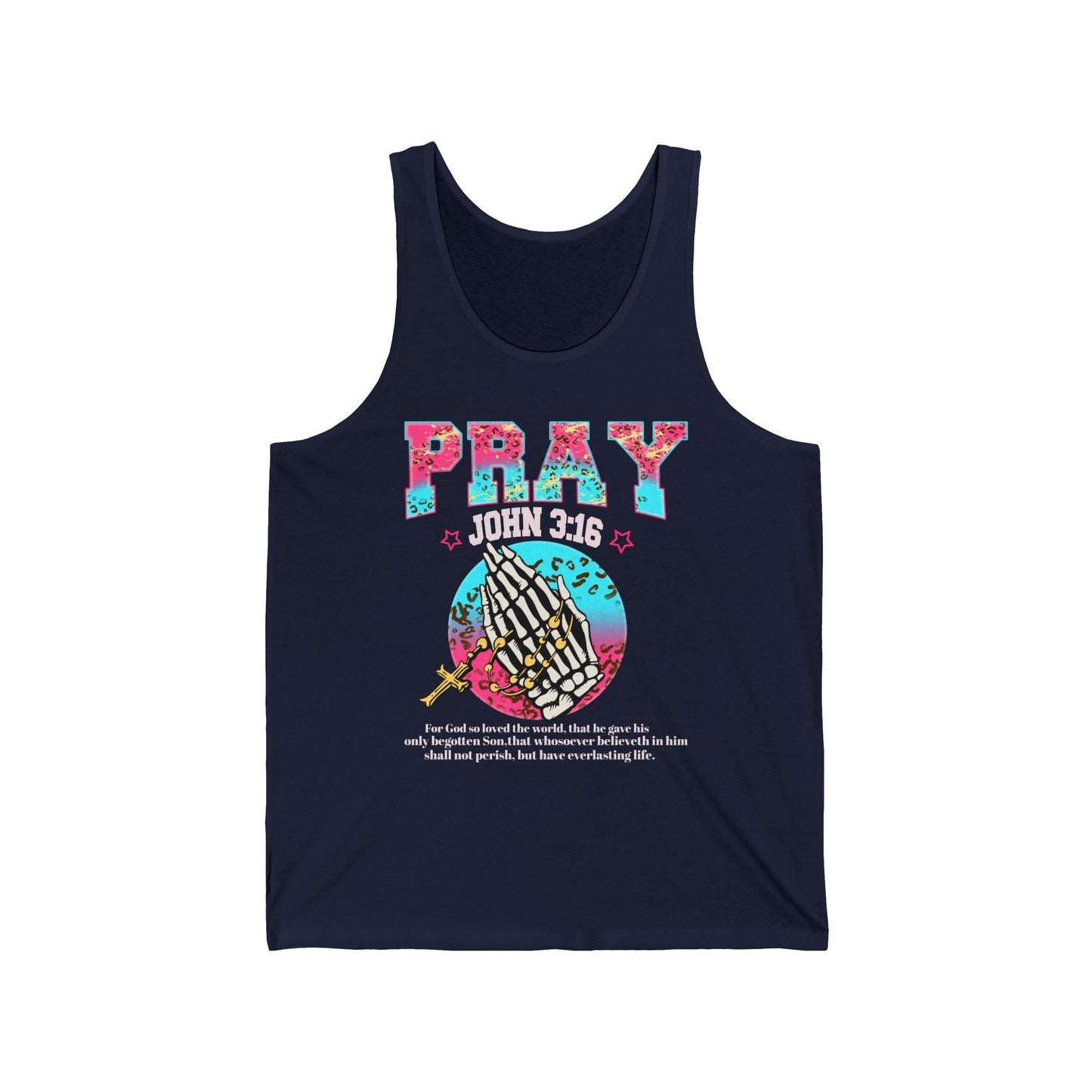 PRAY John Tank – Christian Prayer Hands Pink Leopard Print Faith Unisex Jersey