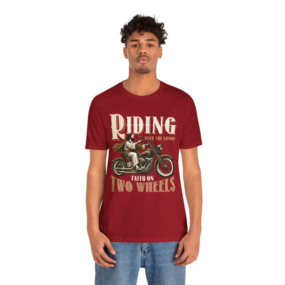 Riding With the Savior Shirt – Christian Biker Motorcycle Faith Graphic Tee
