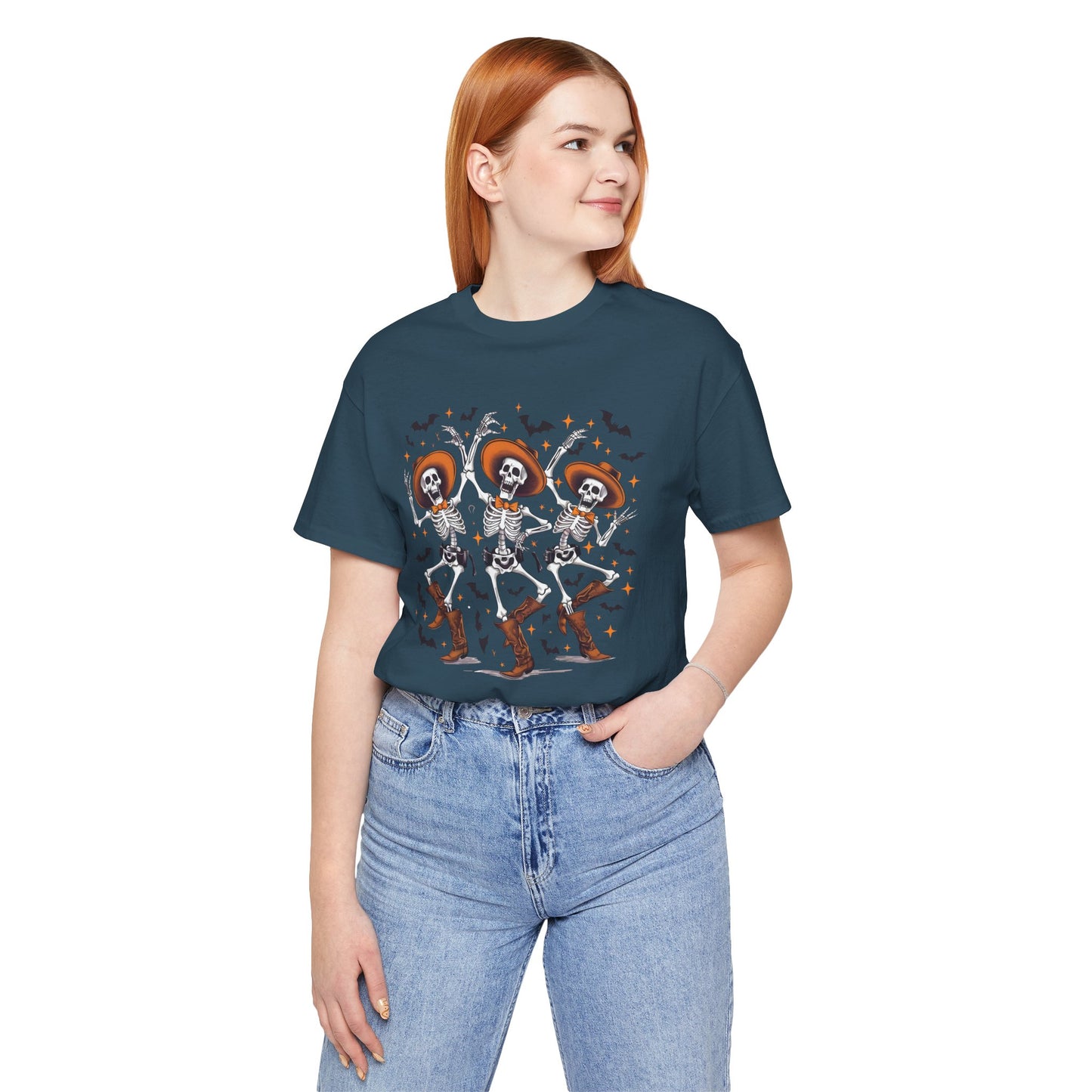 Dancing Skeleton Cowboy Western Rodeo Halloween Spooky Vibes T-Shirt