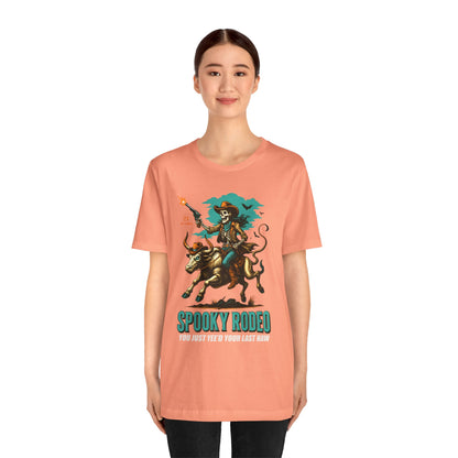 Spooky Rodeo Shirt Skeleton Cowboy Halloween Tee, Western Bull Rider Graphic for Fall