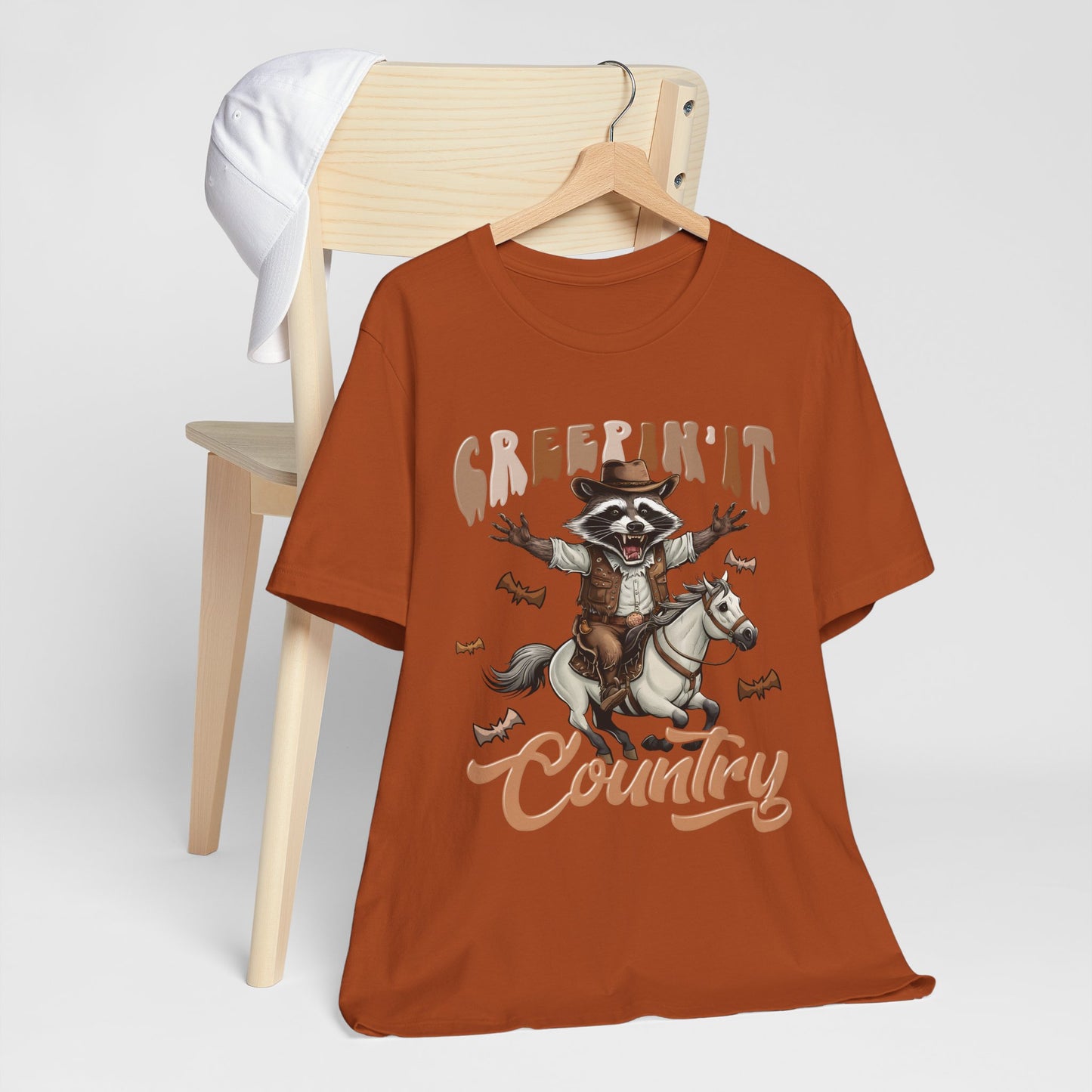 Creepin It Country Creepy Raccoon Halloween Horse Ride Howdy T-Shirt