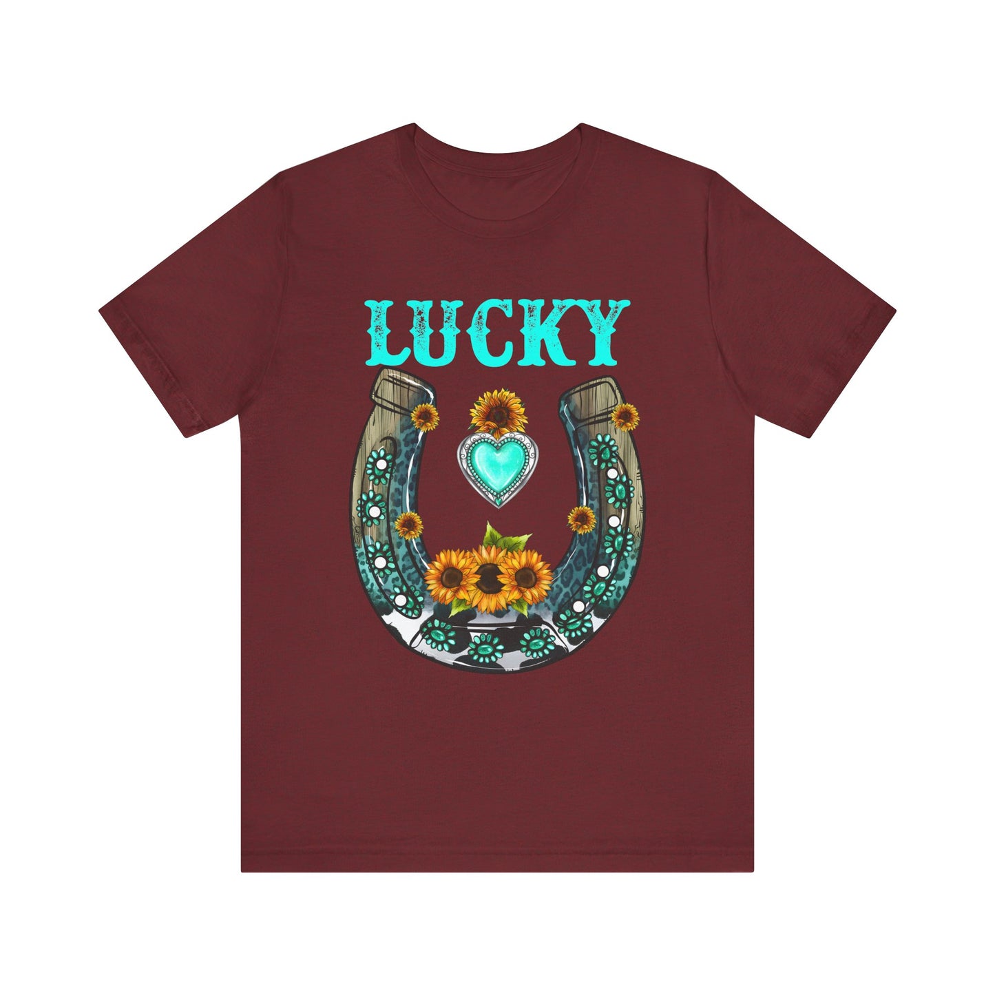 Horse Shoe Lucky Shirt – Western Turquoise Gemstone Texas Sunflowers Tee