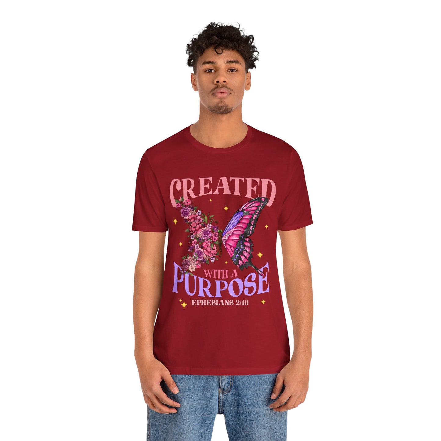 Created With a Purpose Shirt – Christian Butterfly Floral Inspirational Faith Tee