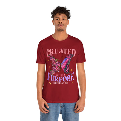 Created With a Purpose Shirt – Christian Butterfly Floral Inspirational Faith Tee