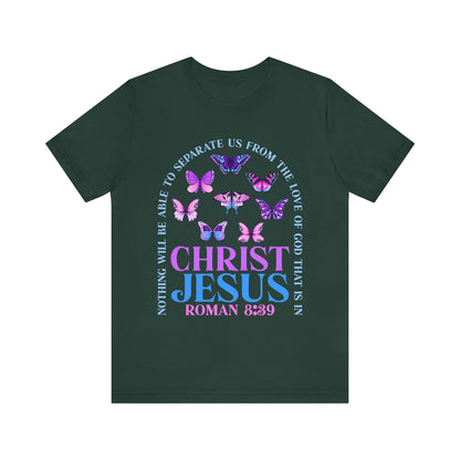 The Love of God in Christ Jesus Shirt – Boho Butterfly Romans 8:39 Faith Tee