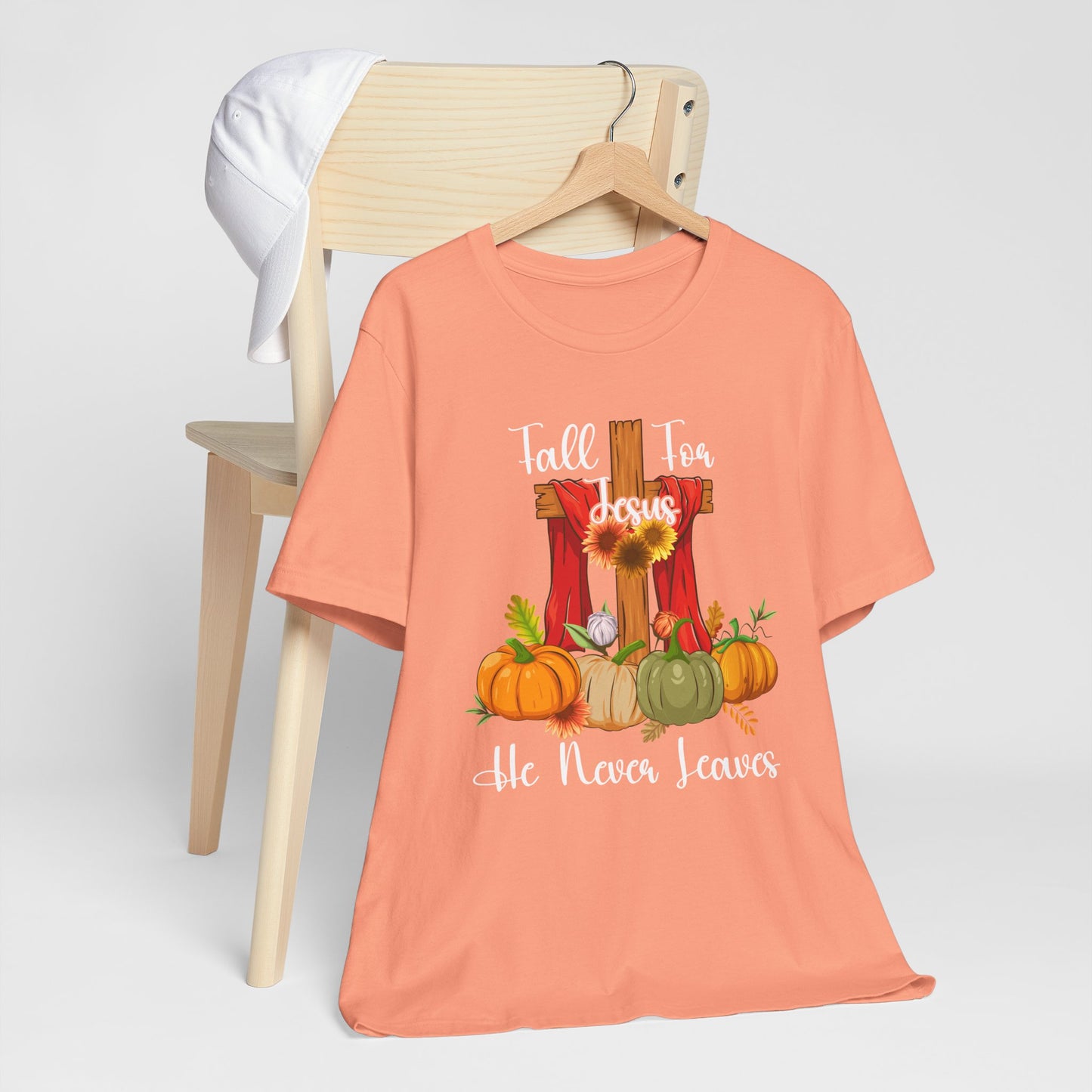 Fall for Jesus He Never Leaves Shirt – Retro Christian Thanksgiving Faith Tee