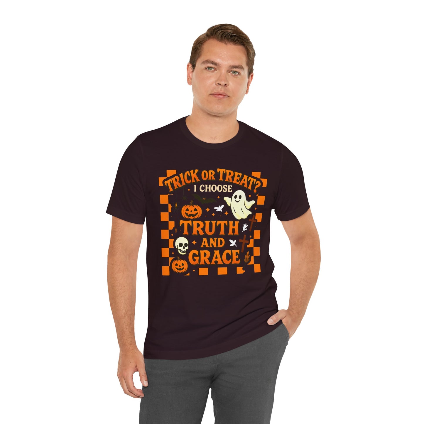 Trick or Treat I Choose Truth and Grace Shirt – Christian Halloween Faith Tee