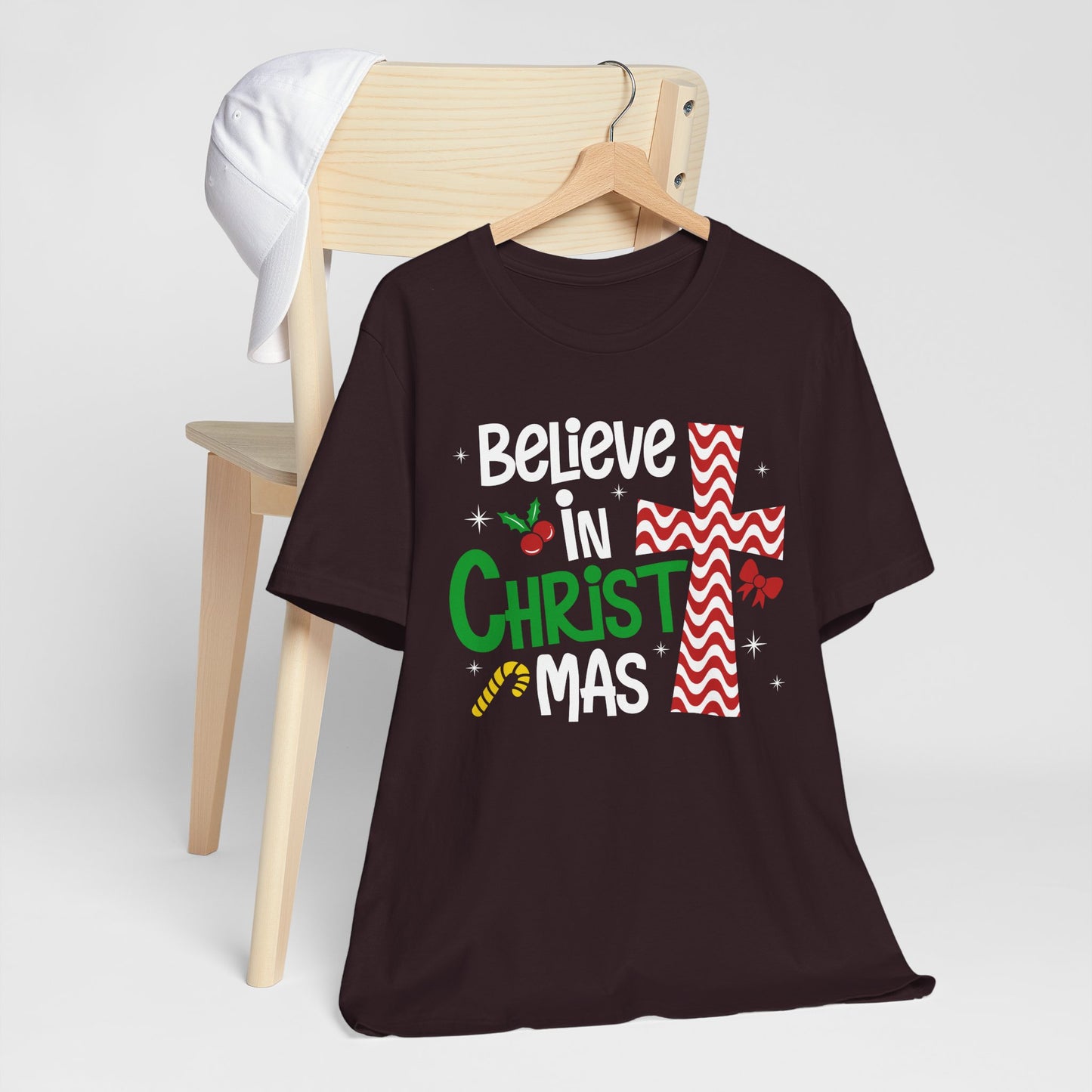 Believe in Christ Christmas Shirt – Christian Faith Jesus Cross Holiday Tee