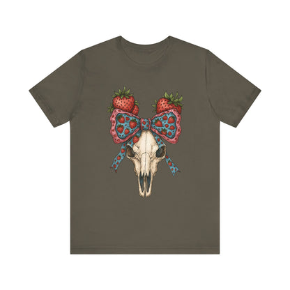 Retro Strawberry Cow Skull Shirt – Western Coquette Summer Vibes Tee