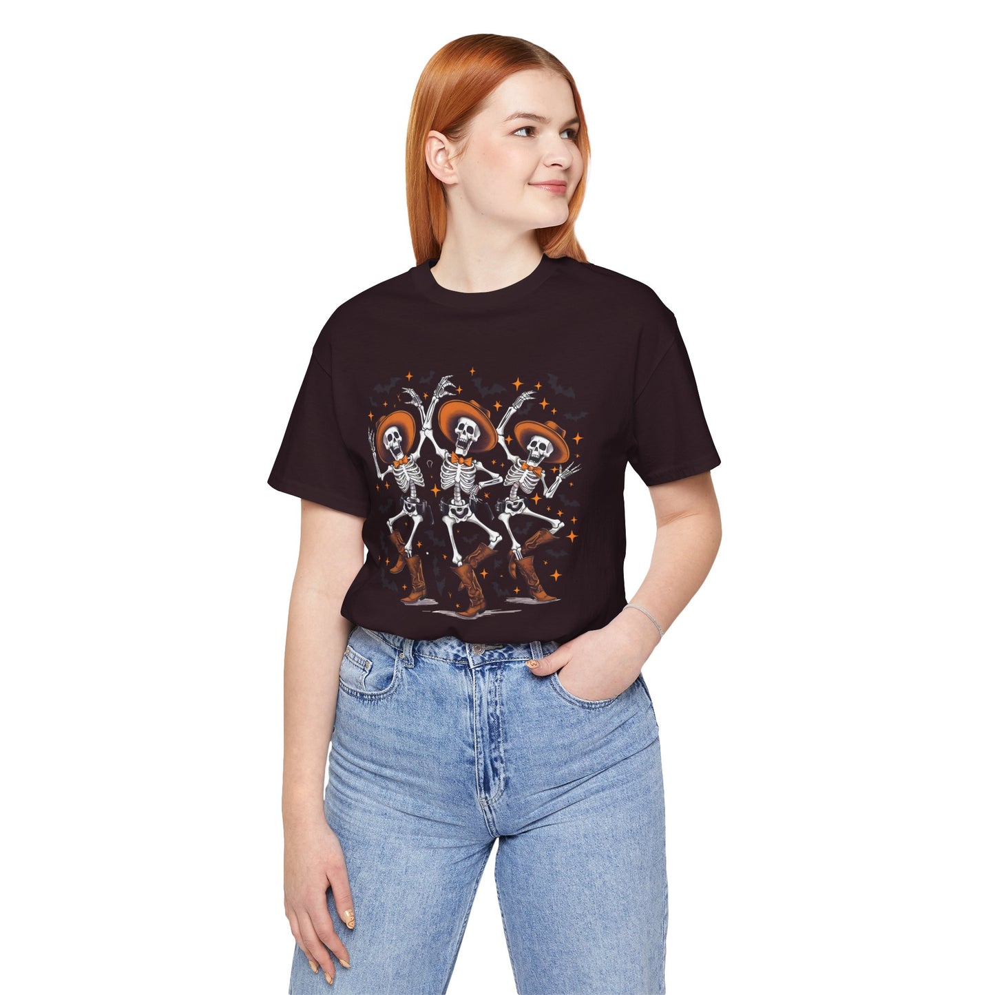 Dancing Skeleton Cowboy Western Rodeo Halloween Spooky Vibes T-Shirt