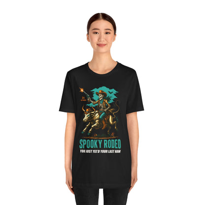 Spooky Rodeo Shirt Skeleton Cowboy Halloween Tee, Western Bull Rider Graphic for Fall