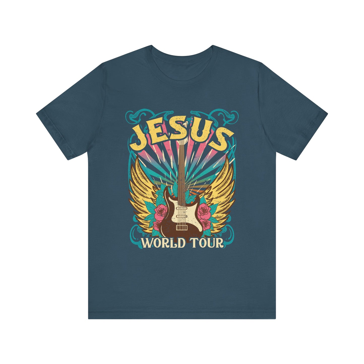 Jesus World Tour Shirt – Retro 70s 80s Rock Concert Guitar Christian Tee
