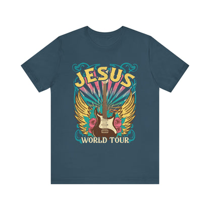 Jesus World Tour Shirt – Retro 70s 80s Rock Concert Guitar Christian Tee