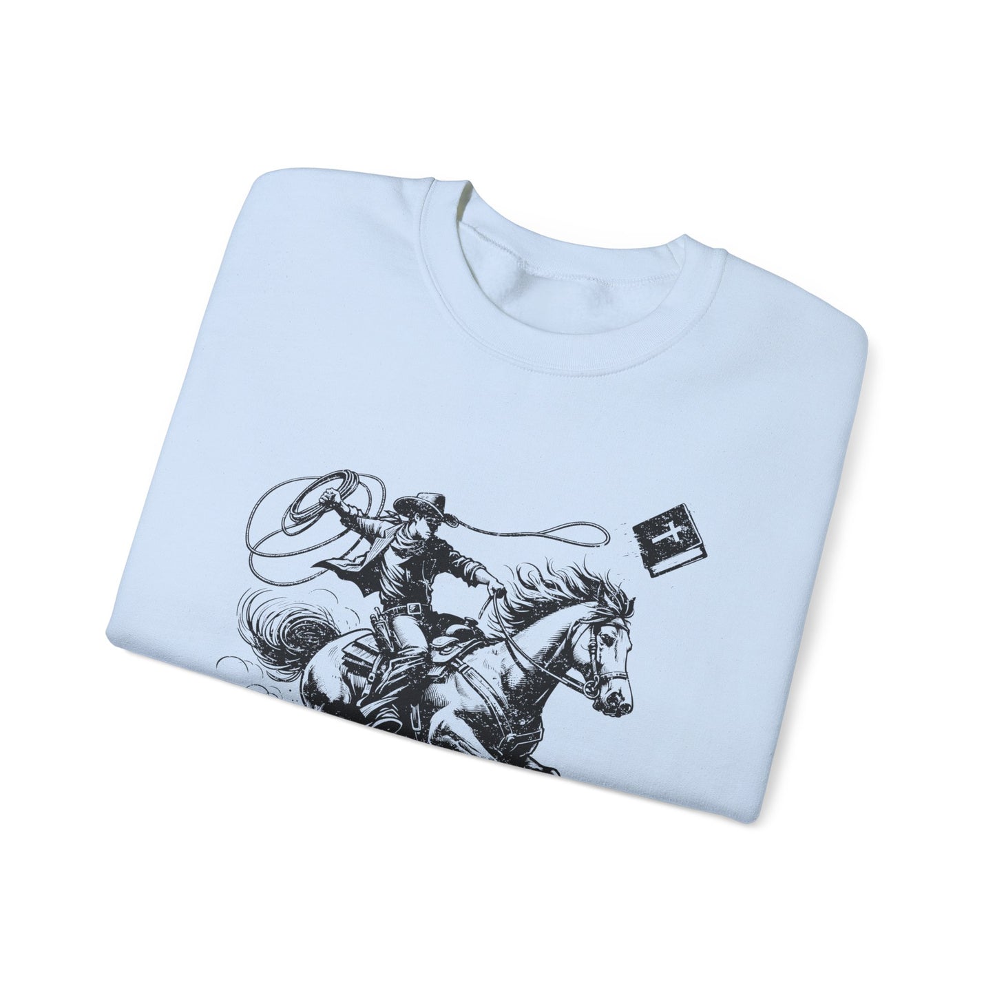Retro Cowboy Riding Horse Sweatshirt – Christian Scripture Western Rodeo Pullover