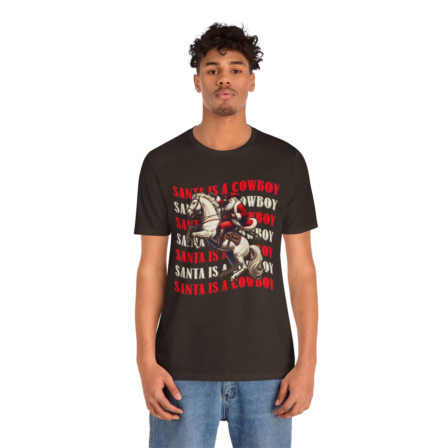 Santa Is a Cowboy Shirt – Western Christmas Tee, Texas Horseback Santa Claus