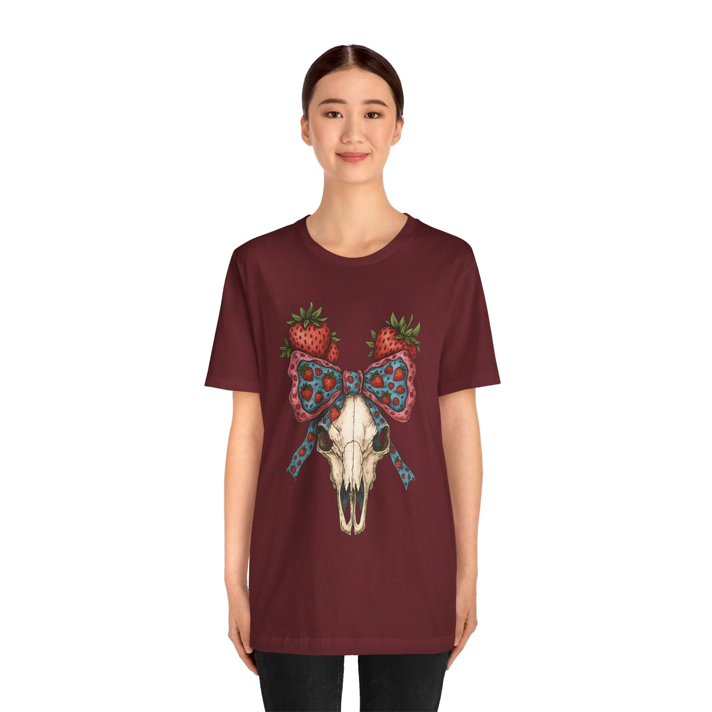 Retro Strawberry Cow Skull Shirt – Western Coquette Summer Vibes Tee