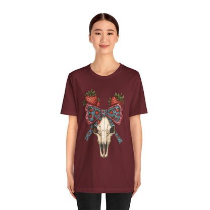 Retro Strawberry Cow Skull Shirt – Western Coquette Summer Vibes Tee