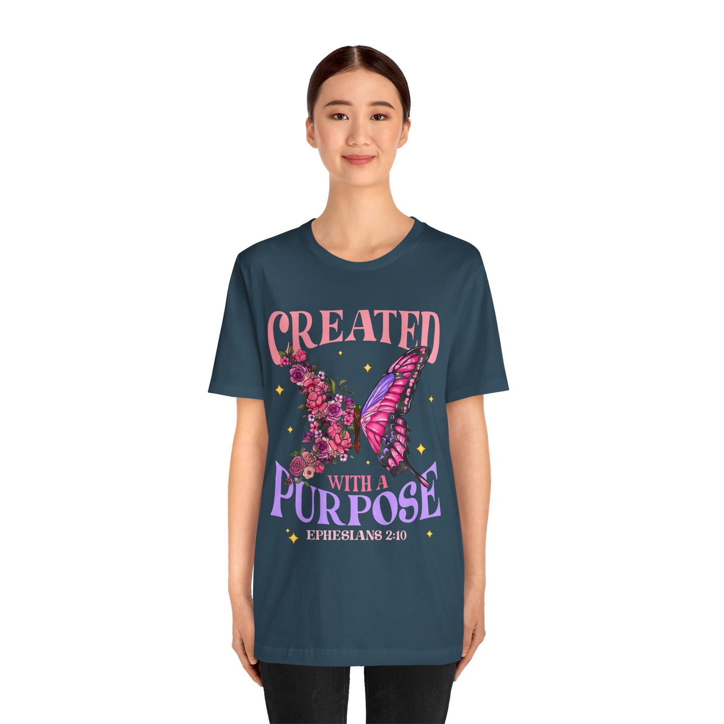 Created With a Purpose Shirt – Christian Butterfly Floral Inspirational Faith Tee