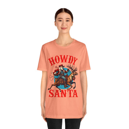 Howdy Santa Shirt – Funny Western Cowboy Riding Reindeer Christmas Rodeo Tee