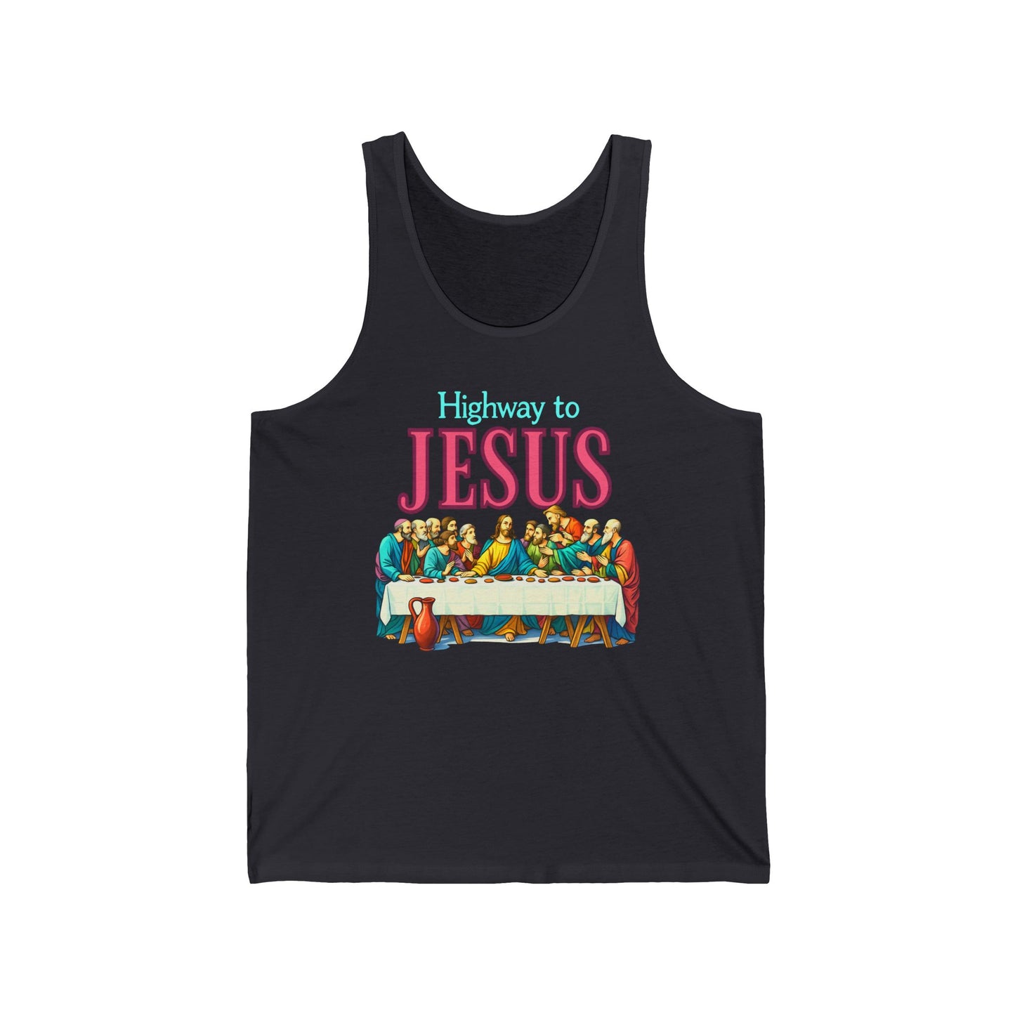 Highway to Jesus Tank – Bold Last Supper Christian Rock Retro Faith Unisex Jersey