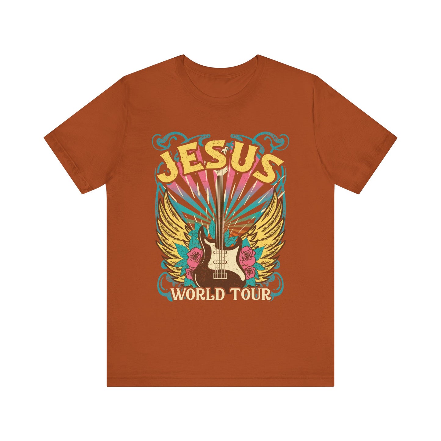 Jesus World Tour Shirt – Retro 70s 80s Rock Concert Guitar Christian Tee