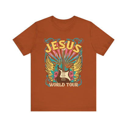 Jesus World Tour Shirt – Retro 70s 80s Rock Concert Guitar Christian Tee