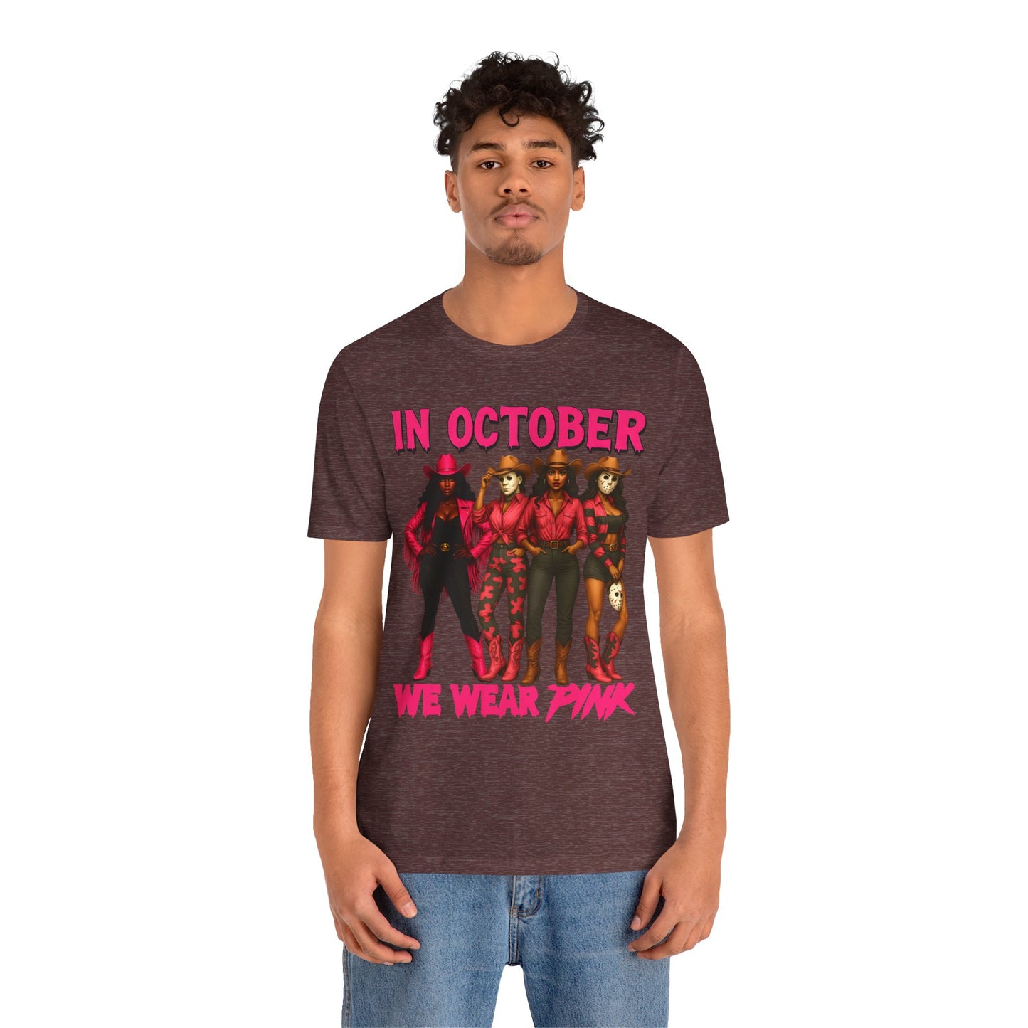 In October We Wear Pink Shirt – Western Cowgirl Squad Halloween Awareness Tee