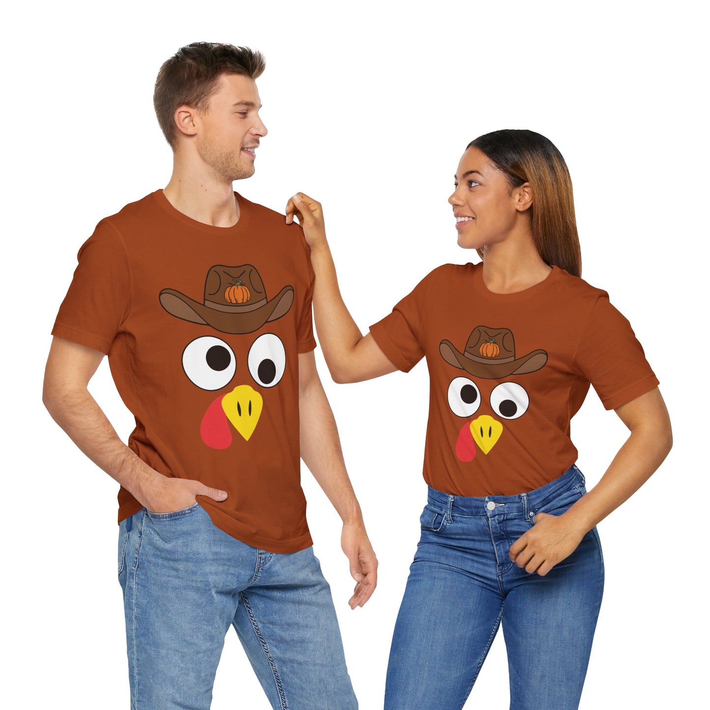 Thanksgiving Couples Turkey Face Shirt – Funny Cowboy & Cowgirl Matching Tee