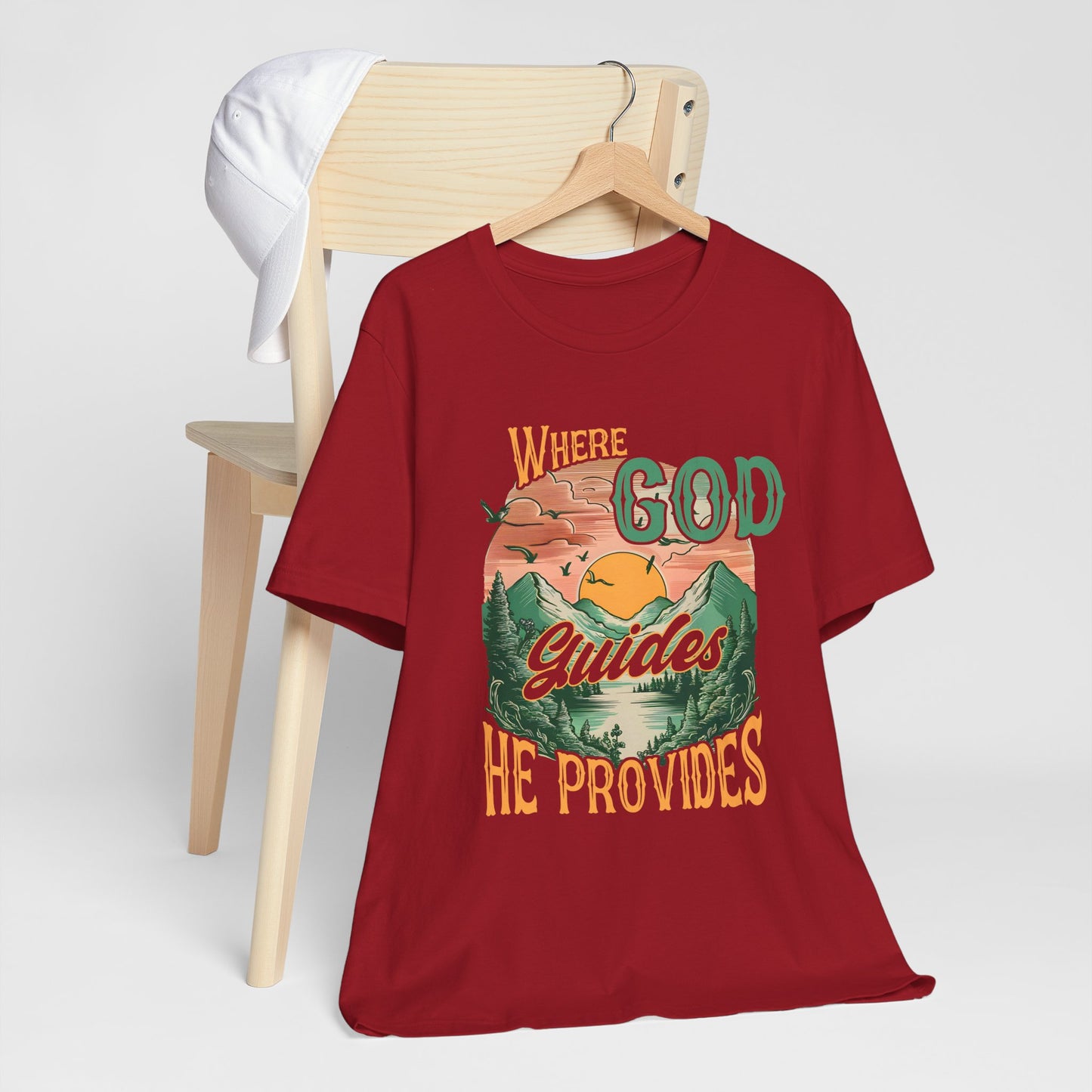 Where God Guides He Provides Shirt – Mountain Sunset Retro Christian Tee