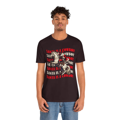 Santa Is a Cowboy Shirt – Western Christmas Tee, Texas Horseback Santa Claus