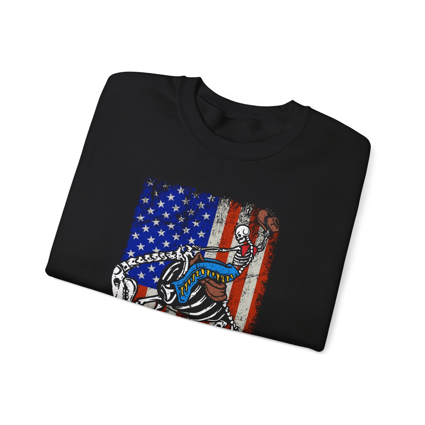 US Flag Skeleton Cowboy Sweatshirt – Western Horse Rodeo Country Pullover