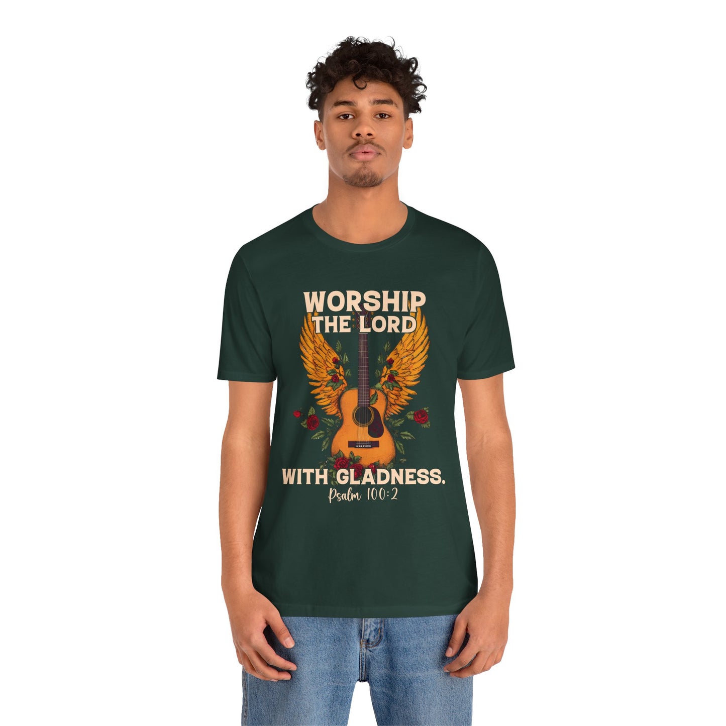 Retro Worship the Lord with Gladness Shirt – Psalm 100:2 Guitar Christian Tee