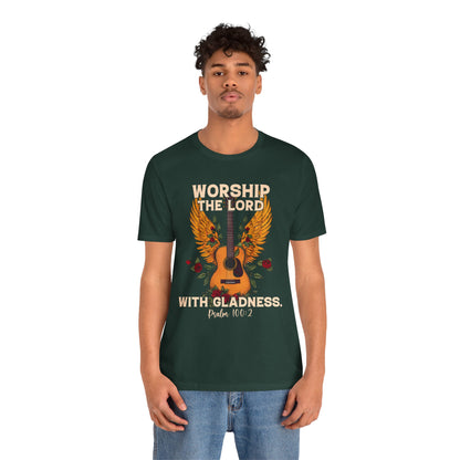 Retro Worship the Lord with Gladness Shirt – Psalm 100:2 Guitar Christian Tee