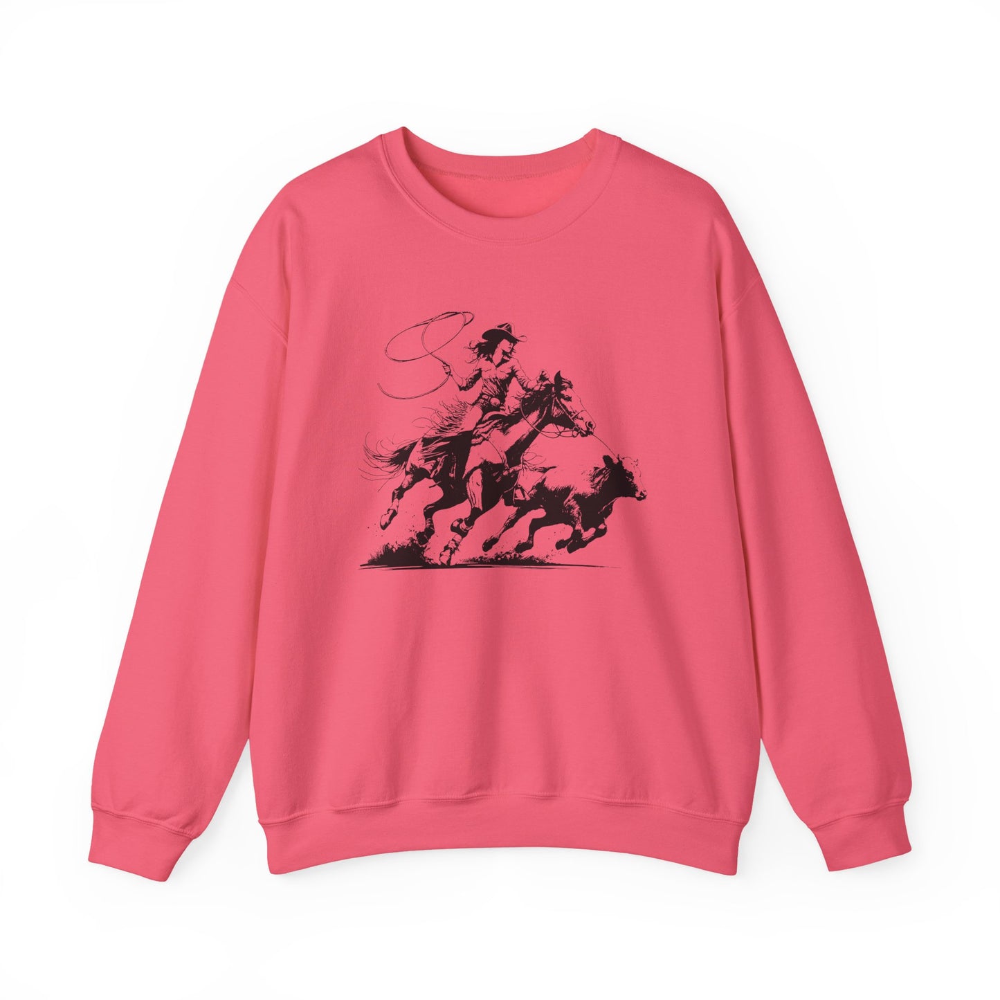 Cowgirl Roping Calf Sweatshirt – Western Horse Rodeo Racing Farm Pullover
