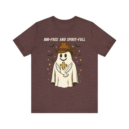 Boo Free and Spirit Full Shirt – Christian Ghost Cowboy Halloween Faith Tee