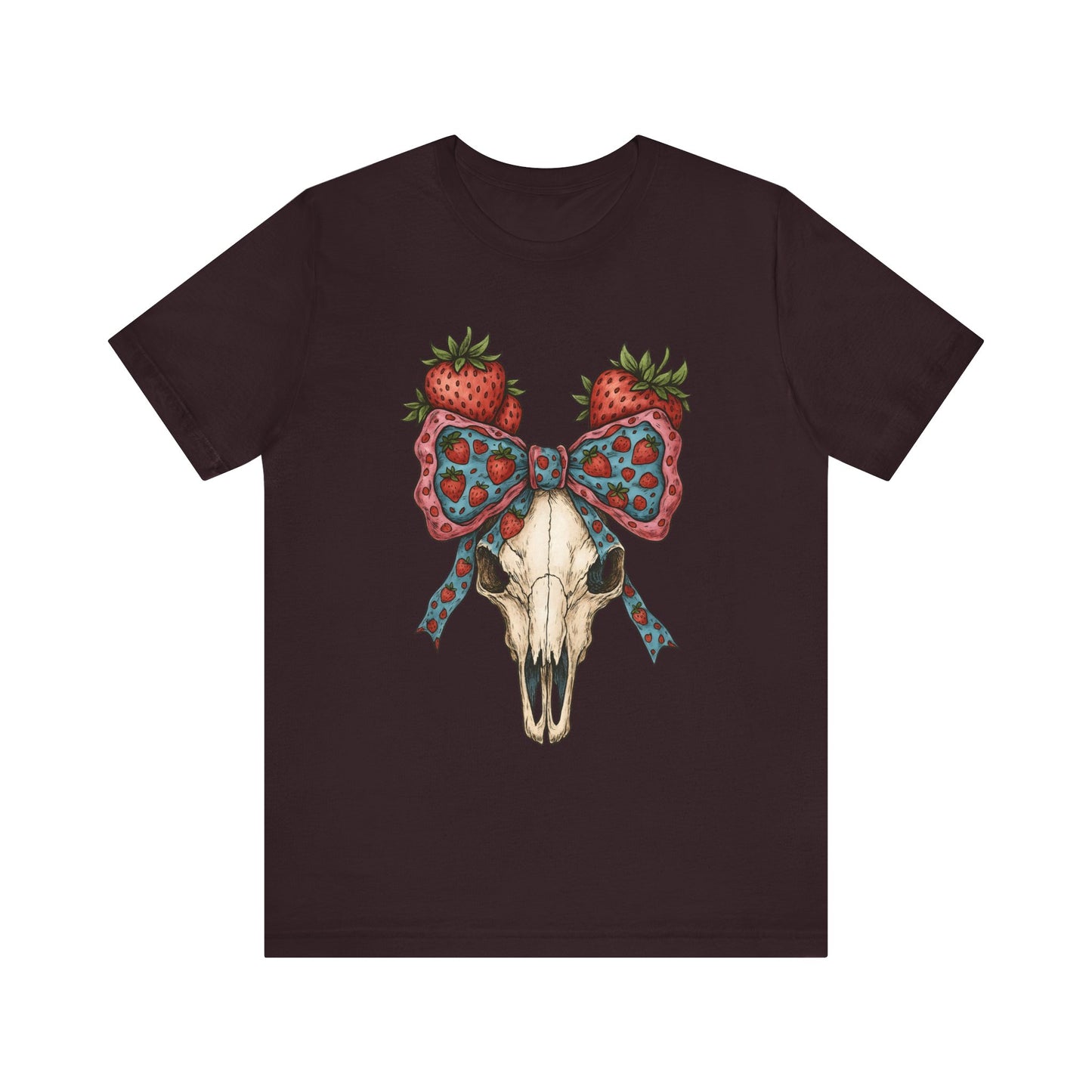 Retro Strawberry Cow Skull Shirt – Western Coquette Summer Vibes Tee