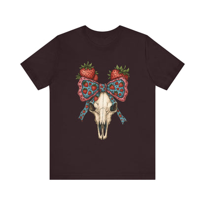 Retro Strawberry Cow Skull Shirt – Western Coquette Summer Vibes Tee