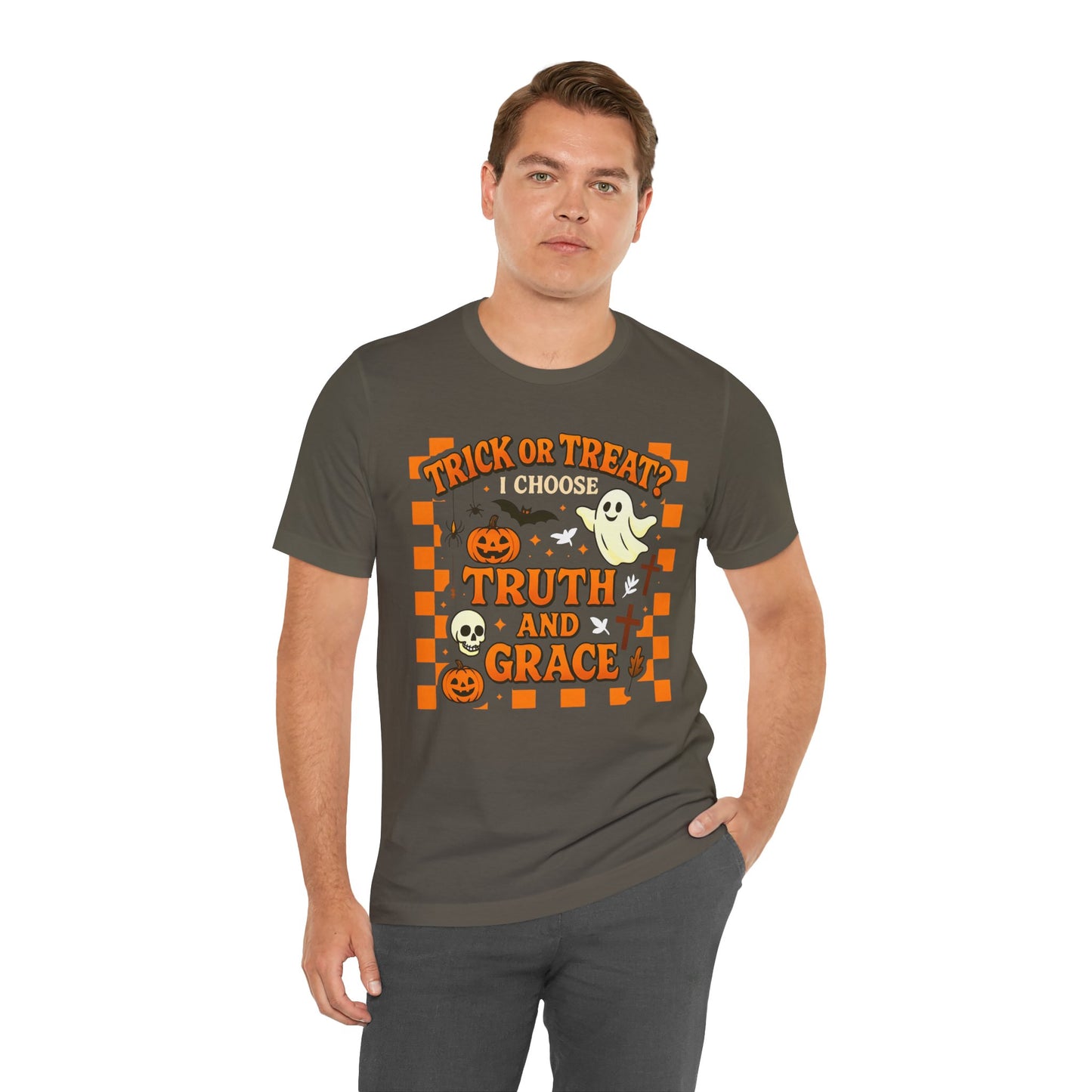 Trick or Treat I Choose Truth and Grace Shirt – Christian Halloween Faith Tee
