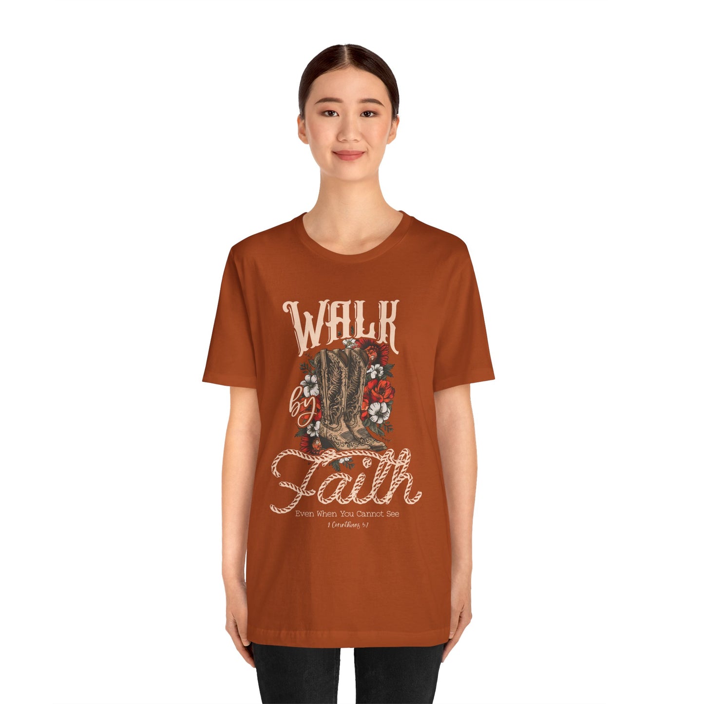 Walk by Faith Shirt – 2 Corinthians 5:7 Christian Jesus Bible Verse Tee