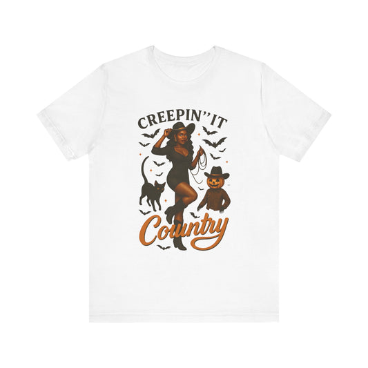 Creepin’ It Country Shirt – Spooky Cowgirl Pumpkin Western Halloween Tee