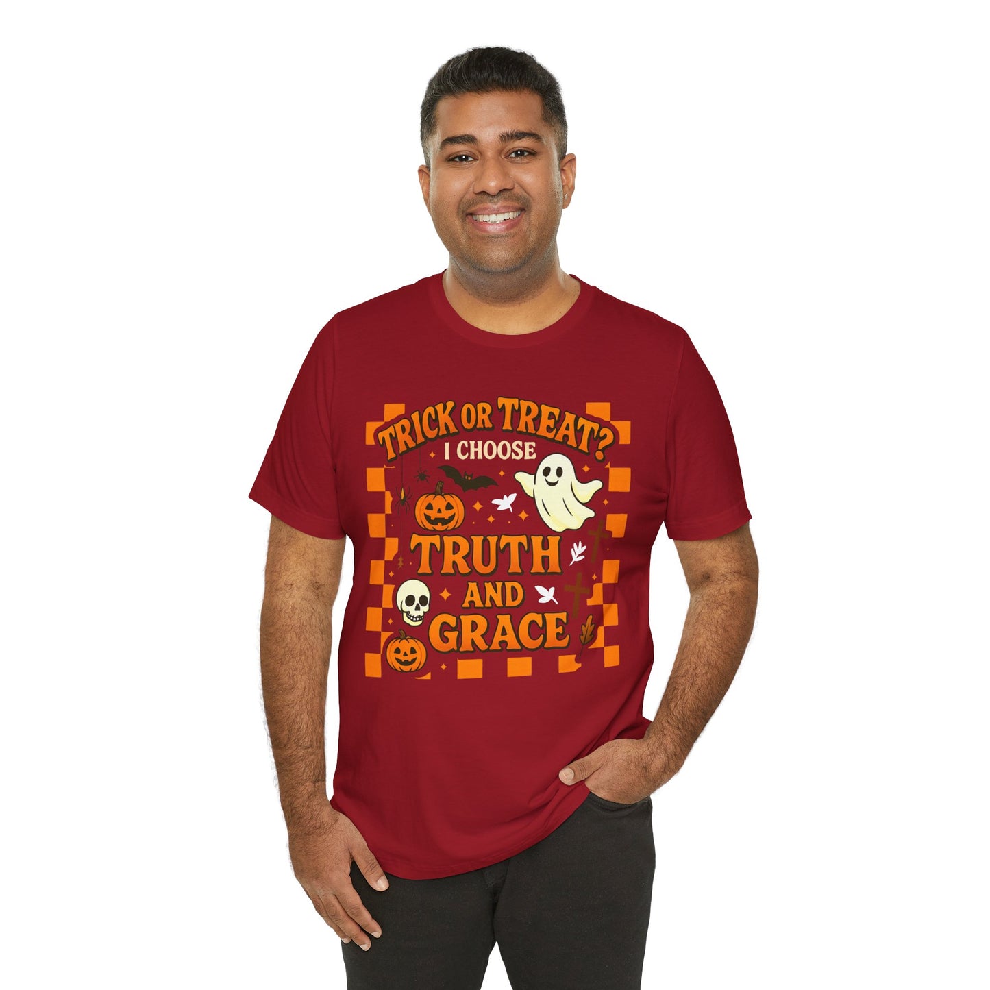 Trick or Treat I Choose Truth and Grace Shirt – Christian Halloween Faith Tee