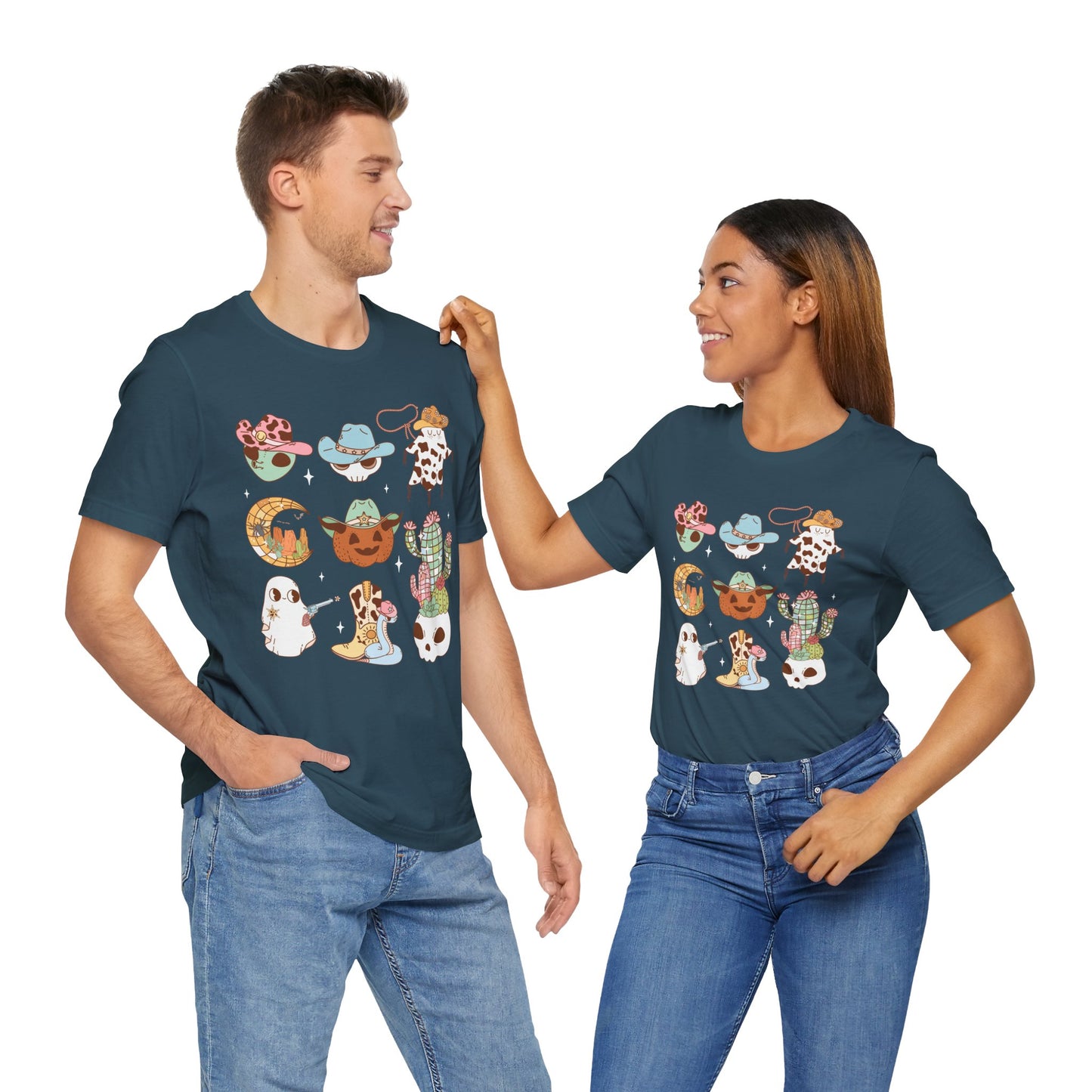 Western Halloween Cowboy Alien Rodeo Skull Spooky Ghost Kids T-Shirt